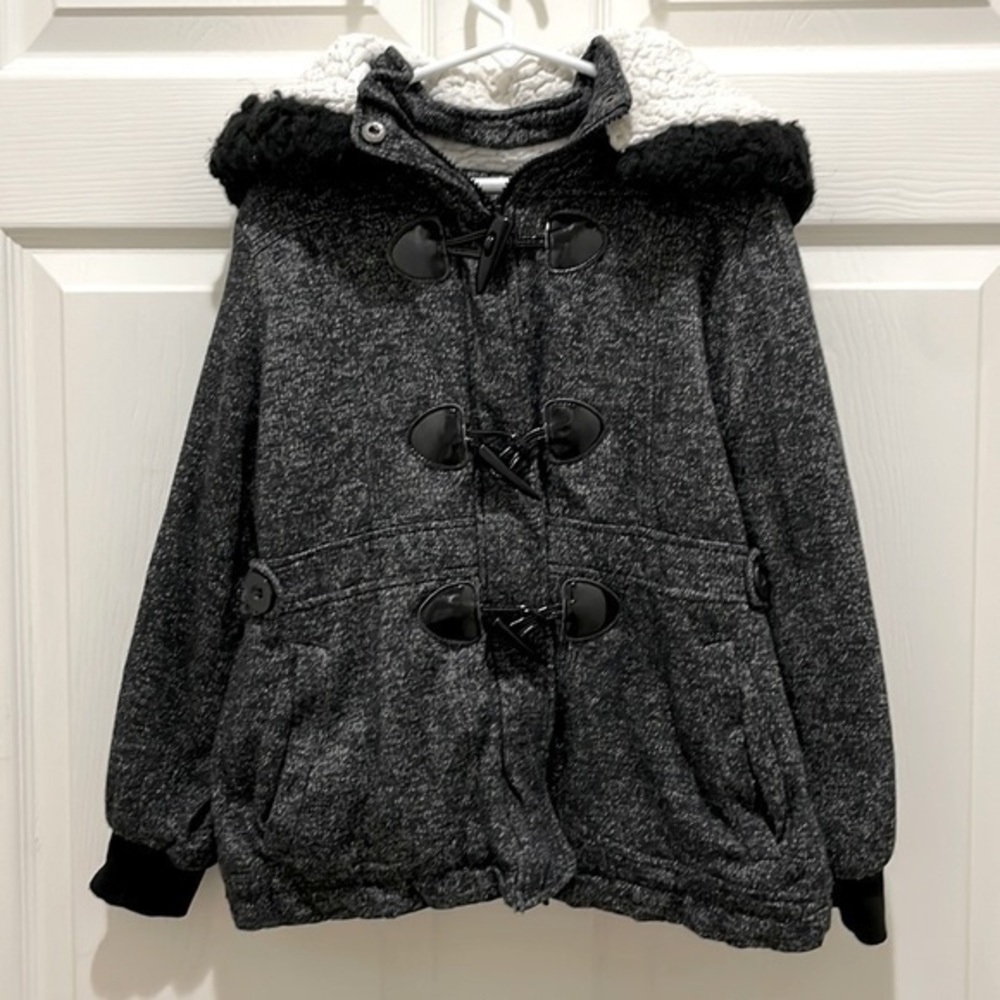 Me Jane Gray Zip Up Toggle Sherpa Lined Hooded Jacket